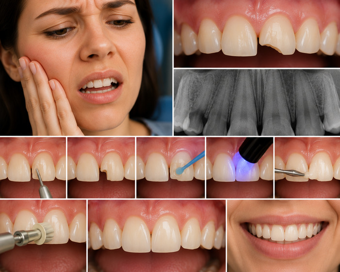 Imagem educativa sobre dente quebrado e primeiros cuidados