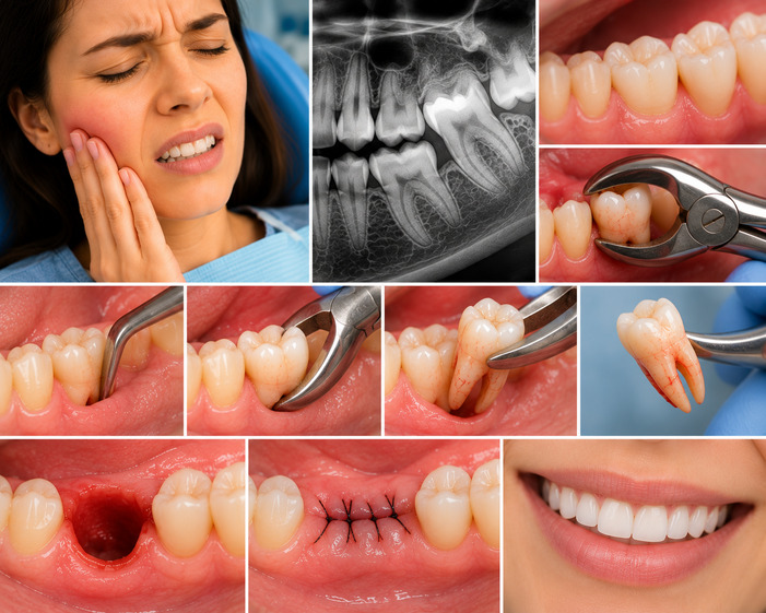 Imagem educativa sobre extração dentária e cuidados odontológicos