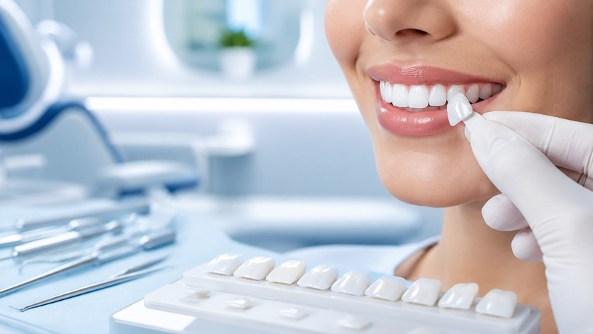 Imagem educativa sobre facetas e lentes de contato dental