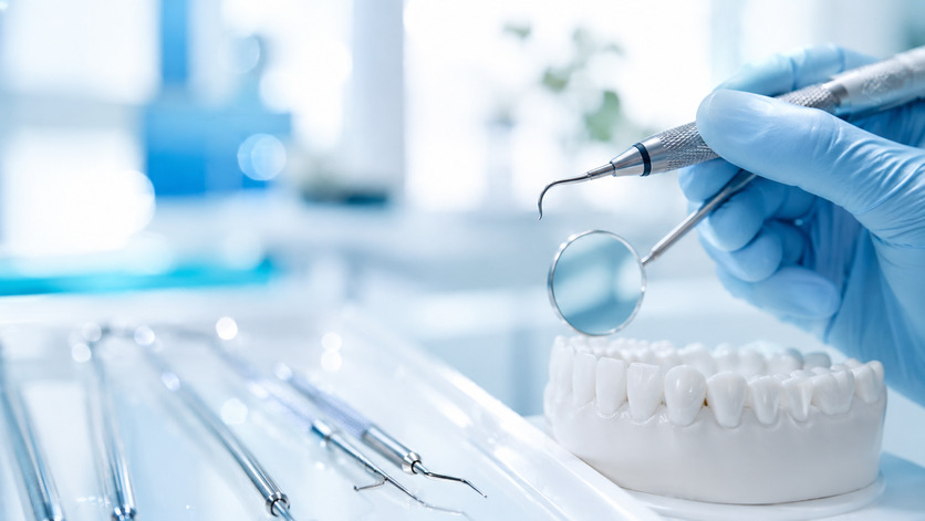 Imagem premium sobre limpeza dental em ambiente odontológico