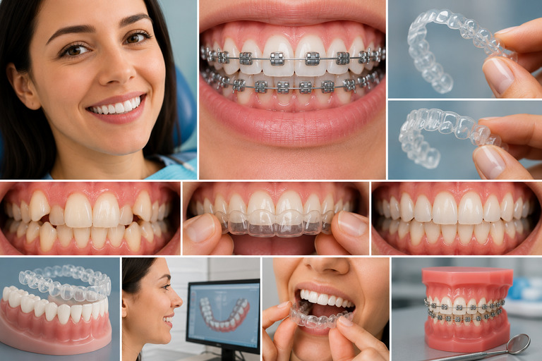 Imagem educativa sobre aparelho dental e alinhadores