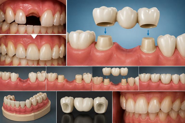Imagem educativa sobre ponte dentária e substituição de dente perdido