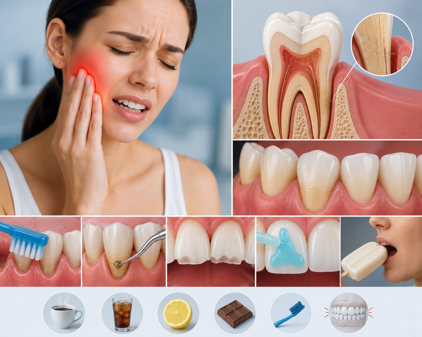 Imagem educativa sobre sensibilidade dental e avaliação odontológica